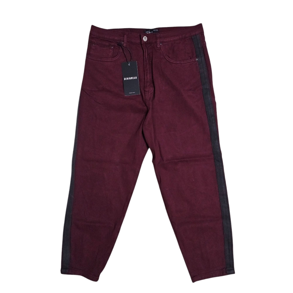 ZARA MAN Carrot Loose Fit Cropped Comfort Burgandy Jeans Mens 32